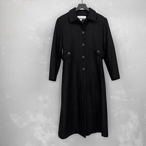 Vintage Andrea Brem New York Black Wool Blend Flannel Over Coat Women's 6P